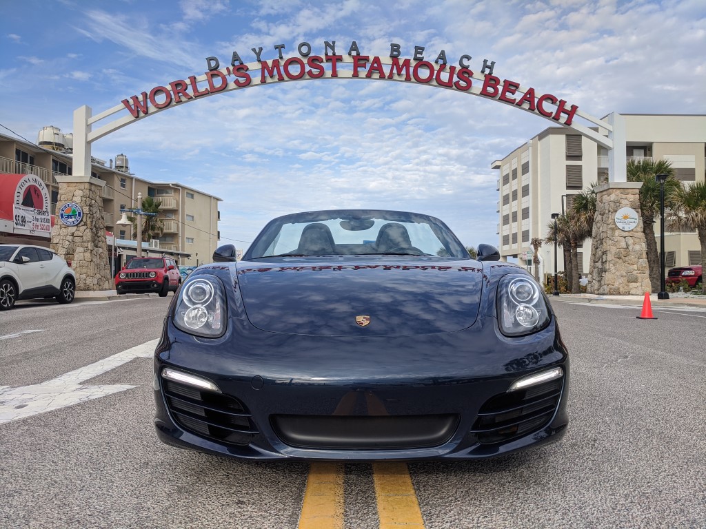 Porsche Boxster at World's Most Famous Beach Sign in Daytona Beach